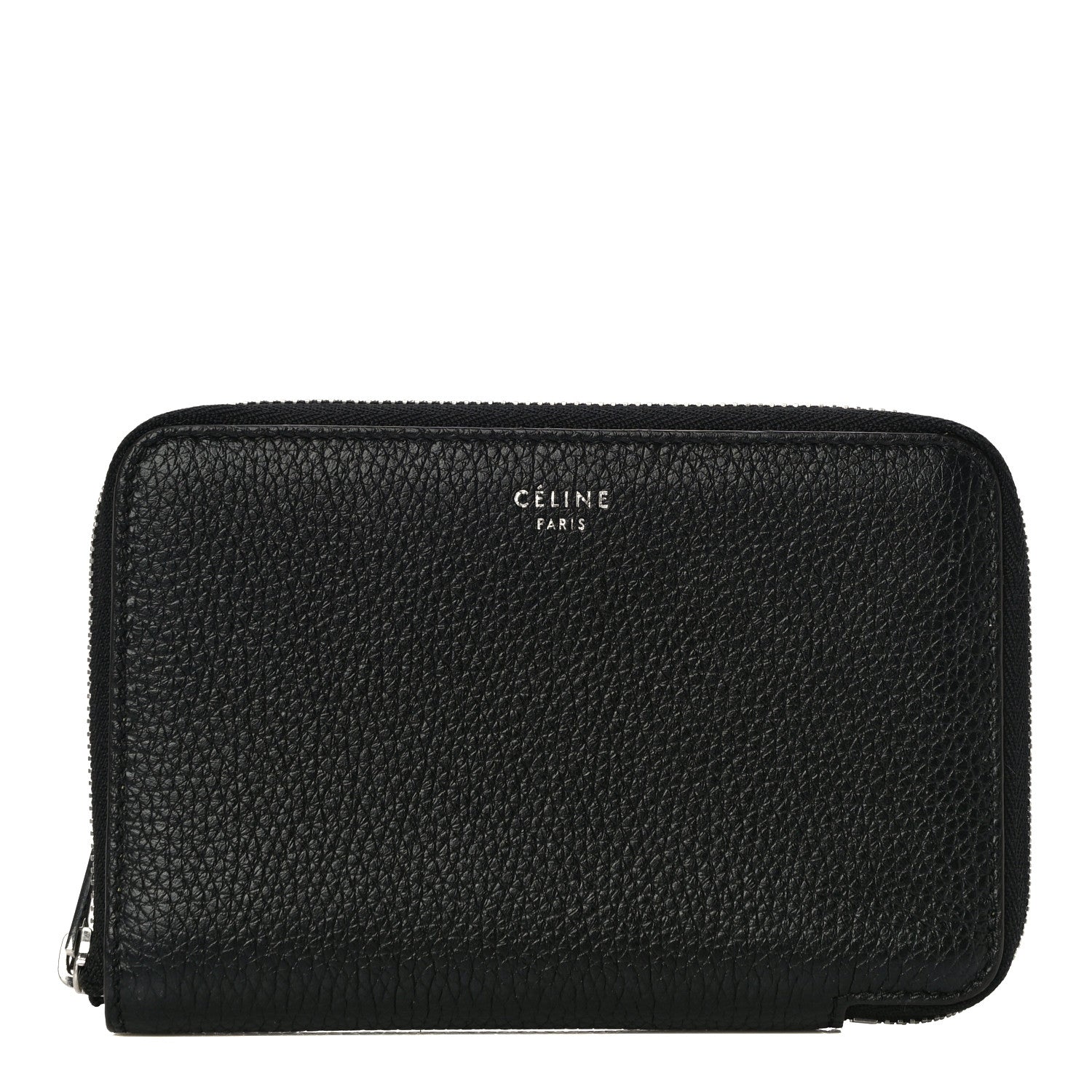 Celine Drummed Calfskin Zip Around Multifunction Wallet Black Citron 1 of 9