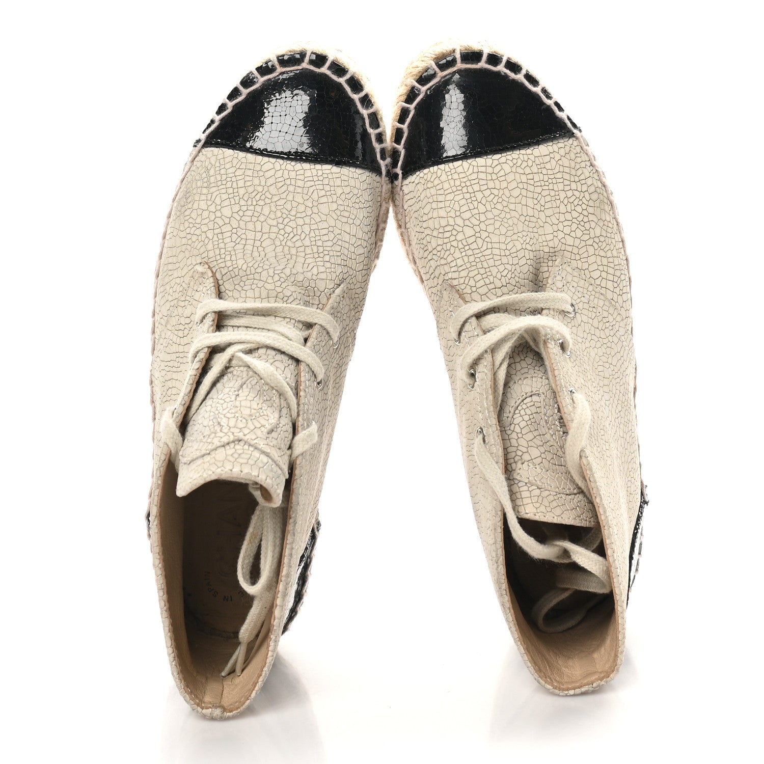 Chanel Crackled Calfskin High Top Espadrilles 35 Light Beige Black 2 of 9