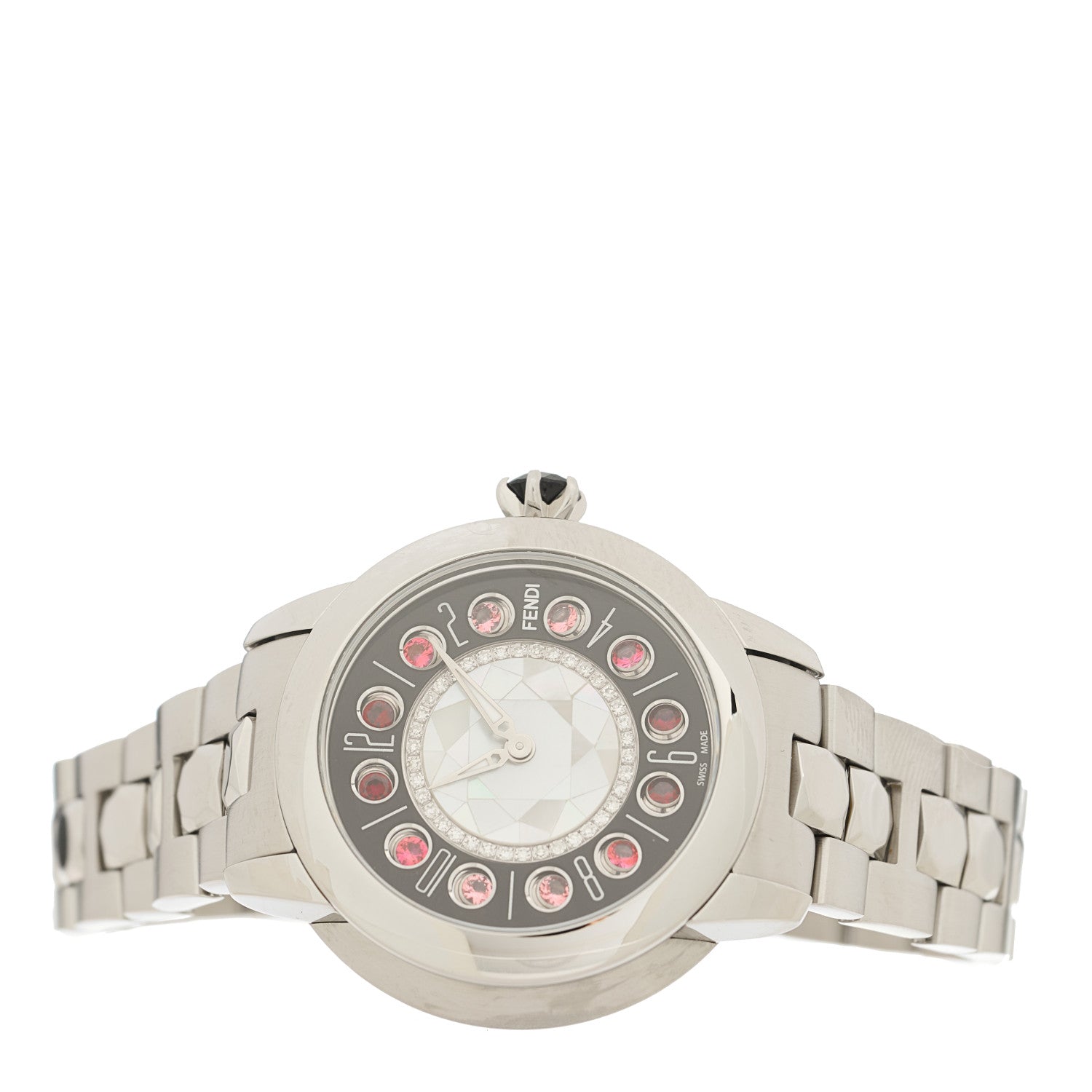 Fendi Stainless Steel Diamond Mother of Pearl Topaz Spinel 33mm