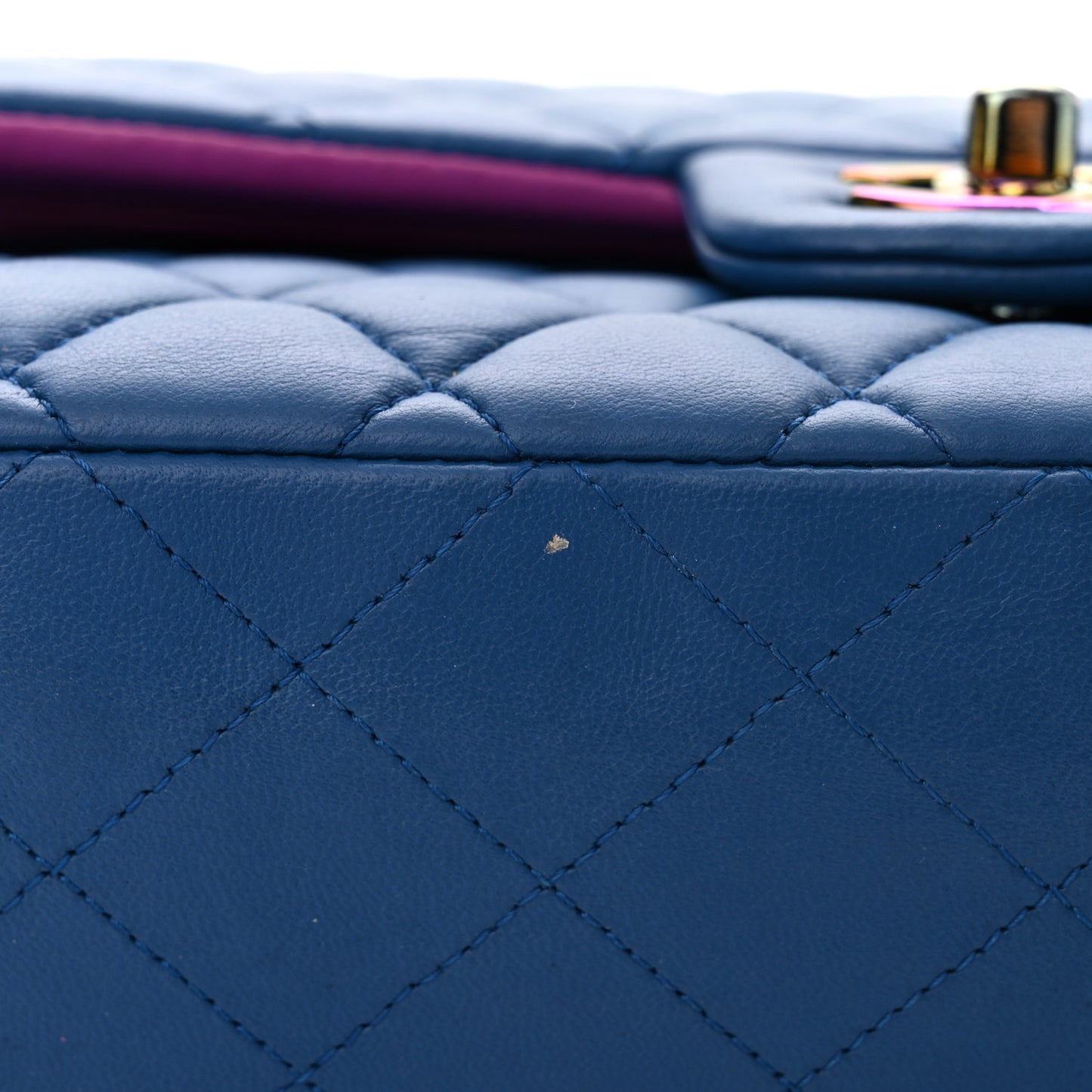 Lambskin Quilted Medium Double Flap Blue Pink