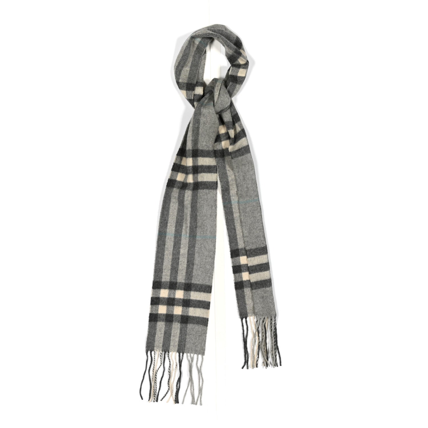 Burberry Cashmere Giant Check Fringe Scarf Pale Grey 1 of 4