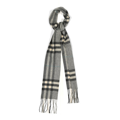 Burberry Cashmere Giant Check Fringe Scarf Pale Grey 1 of 4