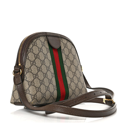 Gucci GG Supreme Monogram Textured Dollar Calfskin Web Small Ophidia Dome Shoulder Bag Beige Ebony New Acero 3 of 9