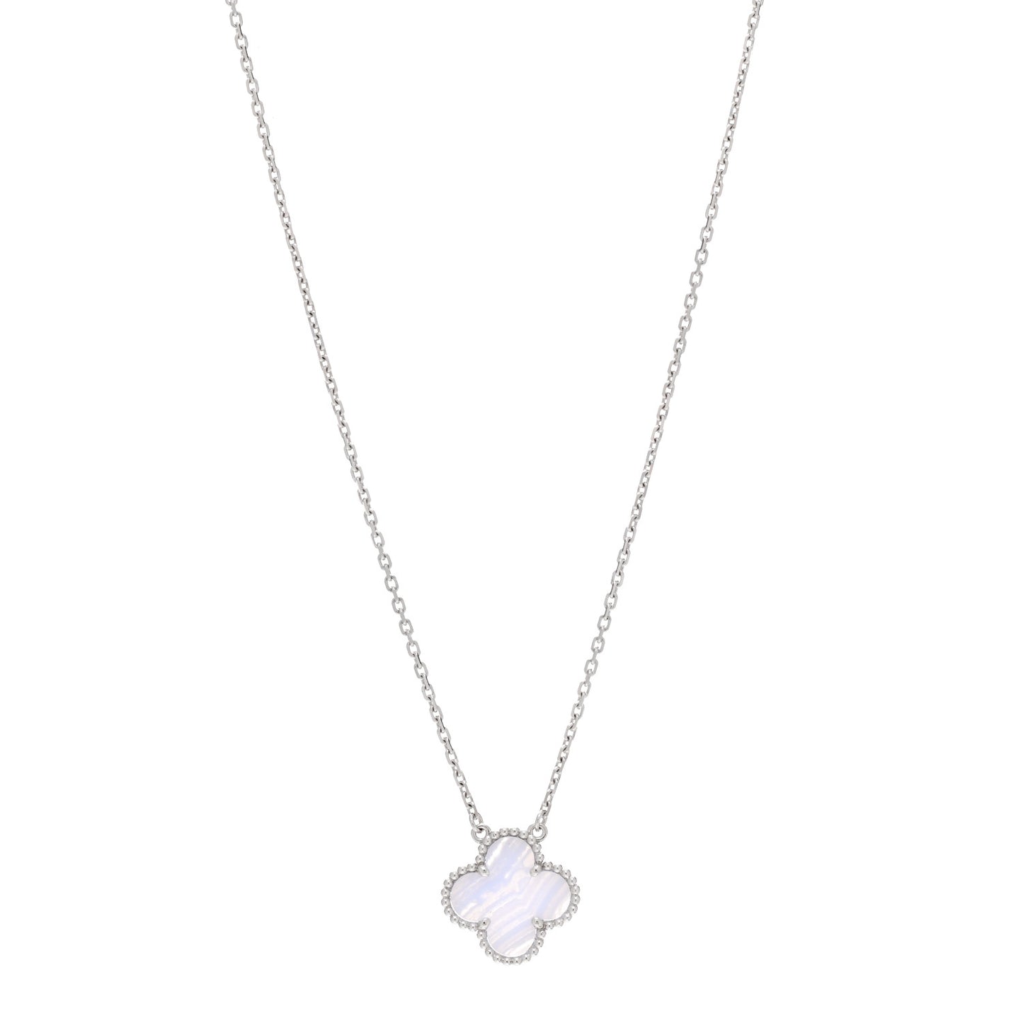 18K White Gold Chalcedony Vintage Alhambra Pendant Necklace