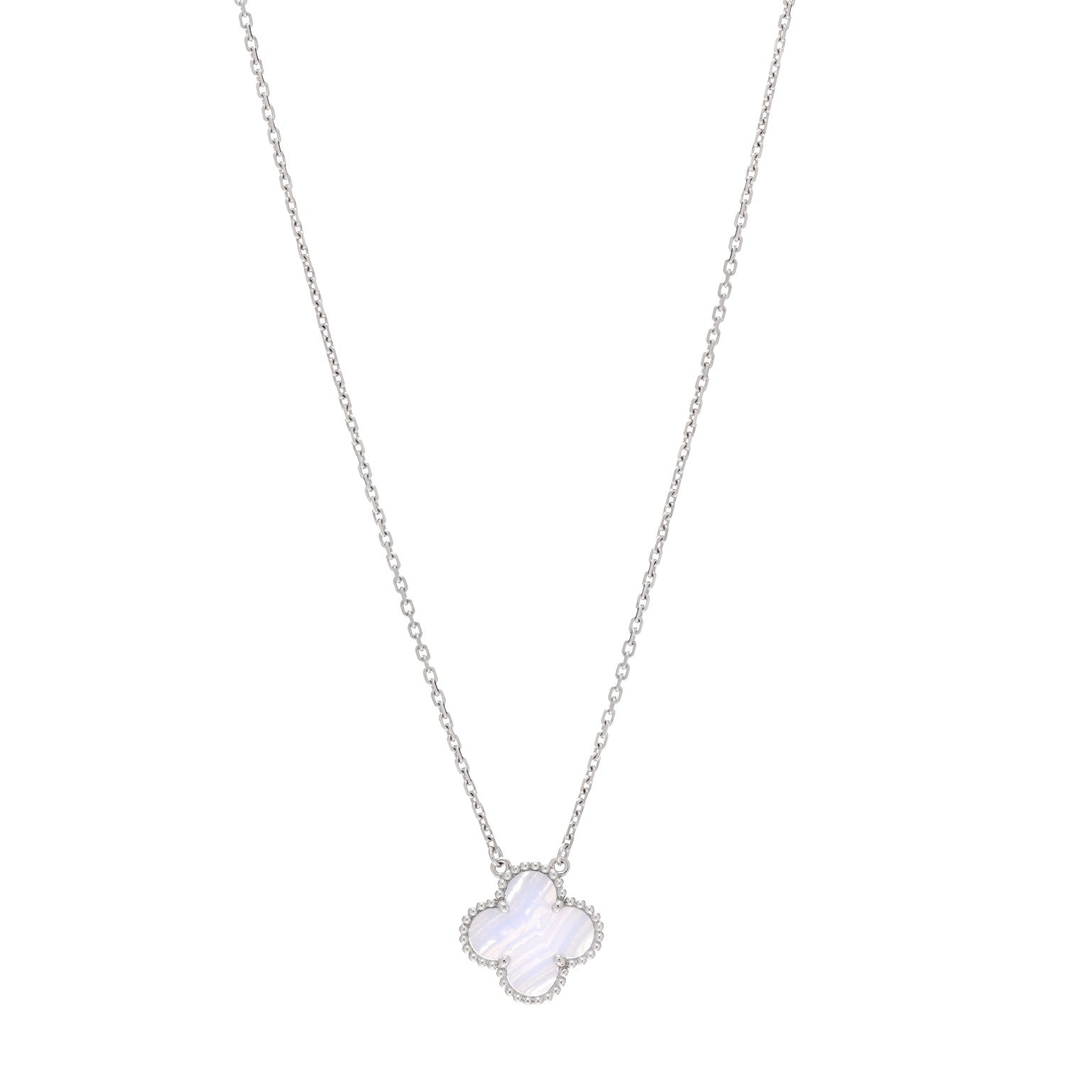 Van Cleef & Arpels 18K White Gold Chalcedony Vintage Alhambra Pendant Necklace 1 of 5