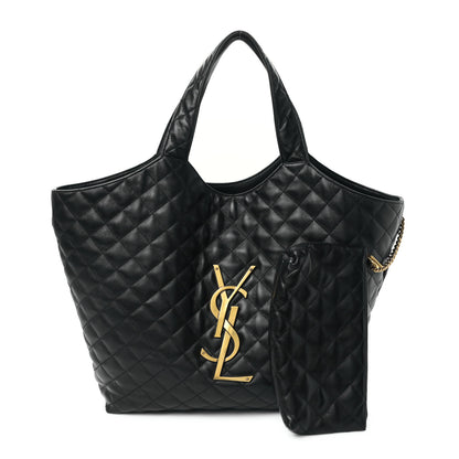 Saint Laurent Lambskin Quilted Maxi Icare Shopping Tote Black 3 of 9