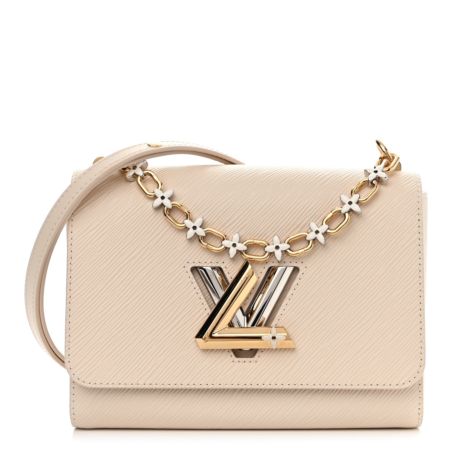 Louis Vuitton Epi Twist Monogram Flower Chain Shoulder Bag MM Quartz White 1 of 11