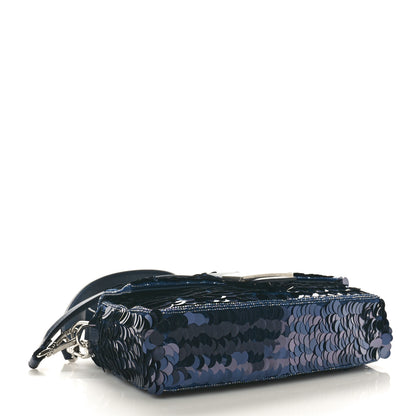 Fendi Sequin Paillettes Vitello Grace Striped Baguette Dark Blue Lunai 4 of 10