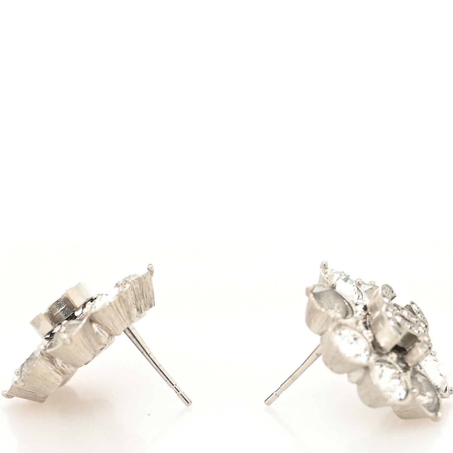 Chanel Crystal CC Flower Earrings Silver 3 of 4