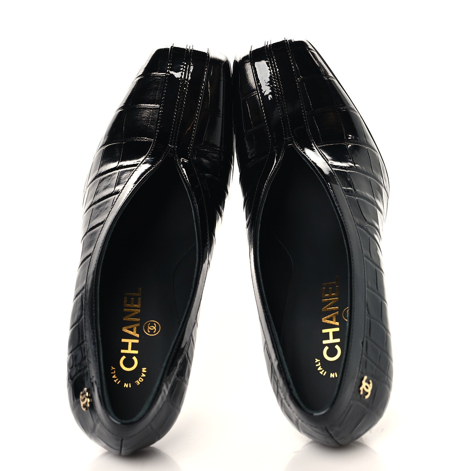 Chanel Crocodile Embossed Patent Calfskin Pumps 38.5 Black 4 of 20