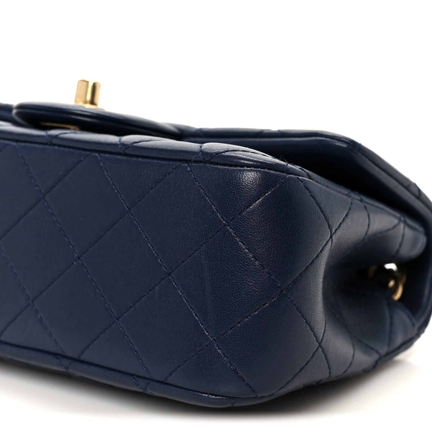 Lambskin Quilted Mini Pearl Crush Rectangular Flap Navy Blue