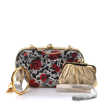 Judith Leiber Swarovski Crystal Floral Miniaudiere Clutch Black Red 4 of 10