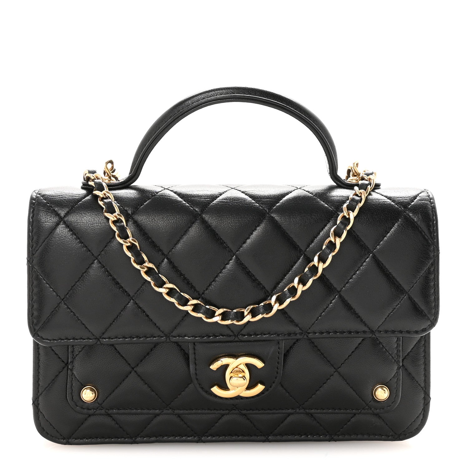 Chanel Lambskin Quilted Preppy Satchel Wallet On Chain WOC Black 1 of 12