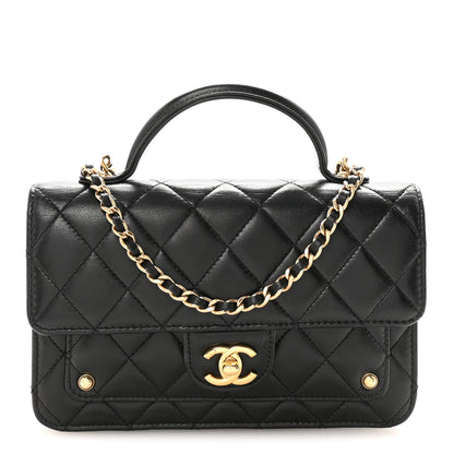 Chanel Lambskin Quilted Preppy Satchel Wallet On Chain WOC Black 1 of 12