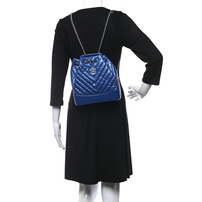 Chanel Iridescent Aged Calfskin Chevron Quilted Small Gabrielle Backpack Blue 2 of 9