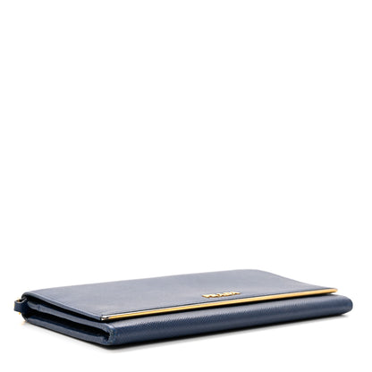 Prada Saffiano Metal Bar Chain Wallet Bleuette 4 of 7
