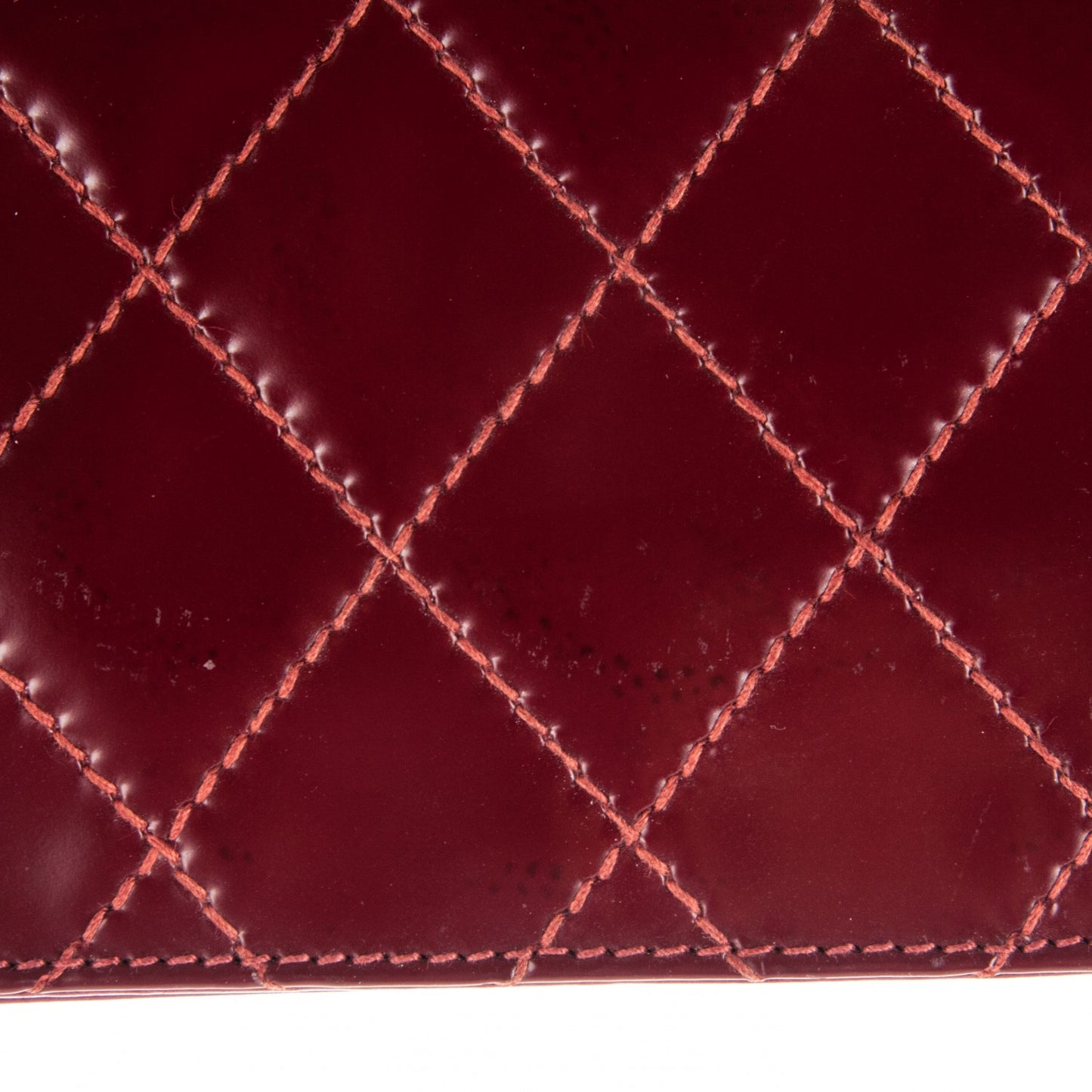 Glazed Calfskin Quilted Wallet On Chain WOC Dark Red