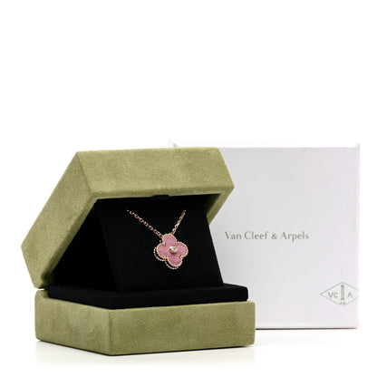 Van Cleef & Arpels 18K Rose Gold Diamond Rhodonite Vintage Alhambra Pendant Necklace 6 of 6
