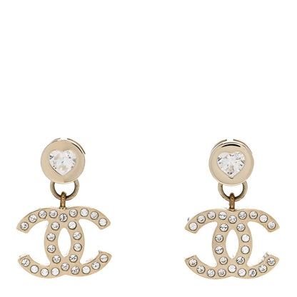 Chanel Crystal CC Heart Drop Earrings Gold 1 of 5