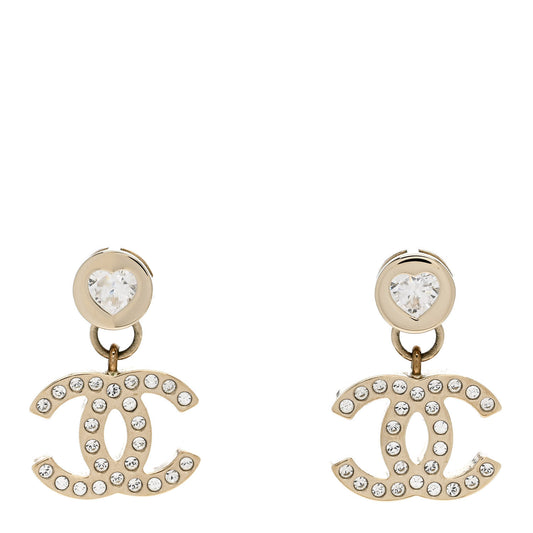 Crystal CC Heart Drop Earrings Gold