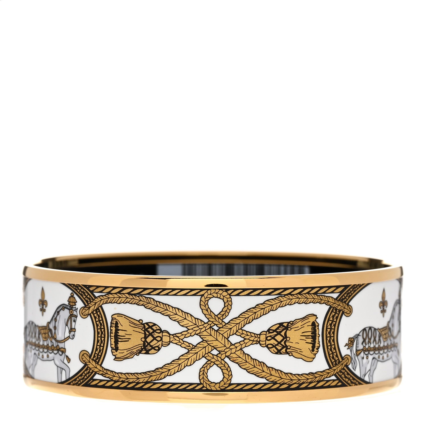 Hermes Enamel Printed Wide Grand Apparat Bracelet 65 White 3 of 6