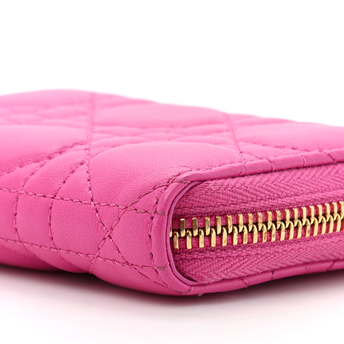 Lambskin Cannage Small Lady Dior Voyageur Coin Purse Fuchsia