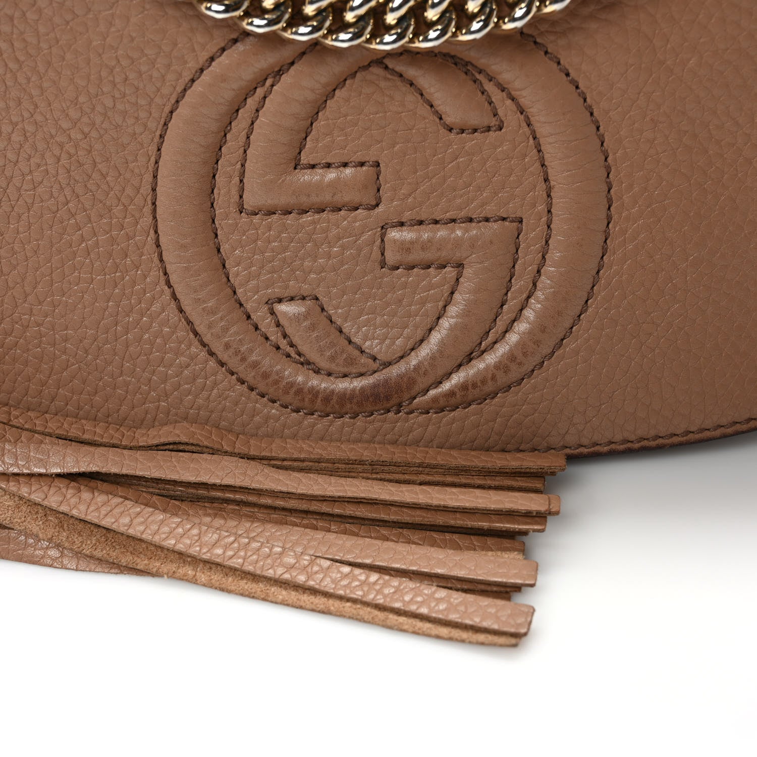 Gucci Pebbled Calfskin Medium Soho Flap Crossbody Camelia 13 of 14
