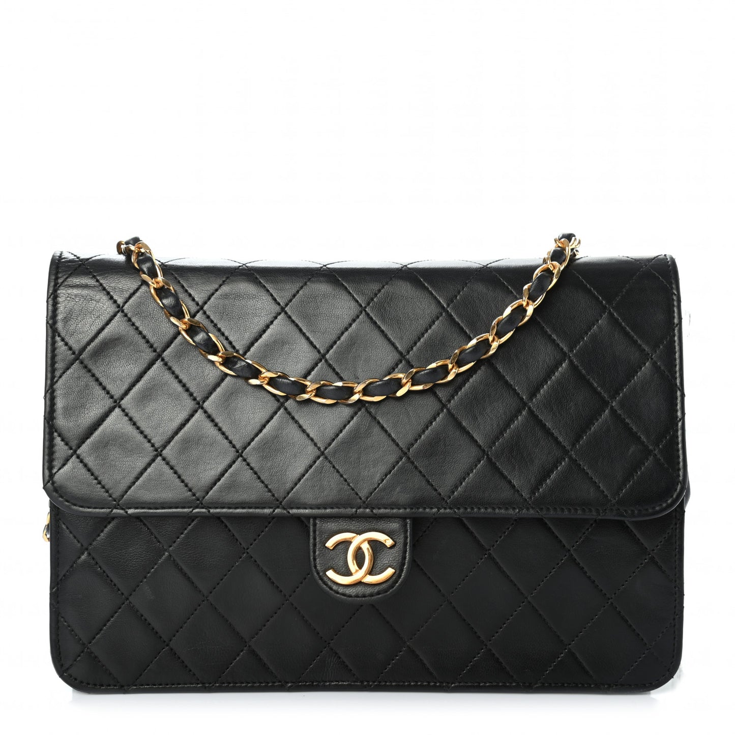 Lambskin Quilted Medium Single Flap Black
