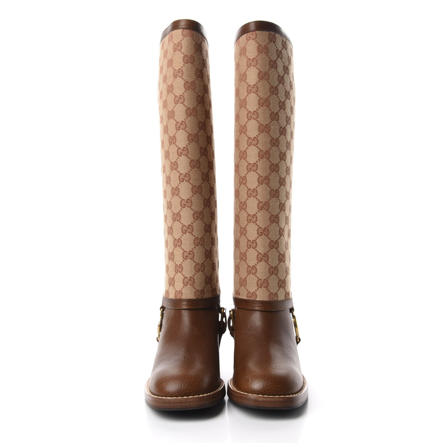GG Monogram Calfskin Lola Tall Boots 37.5 Beige Ruggine Cuir