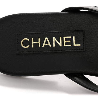 Chanel Shiny Lambskin Crystal CC Thong Sandals 37 Black 8 of 10
