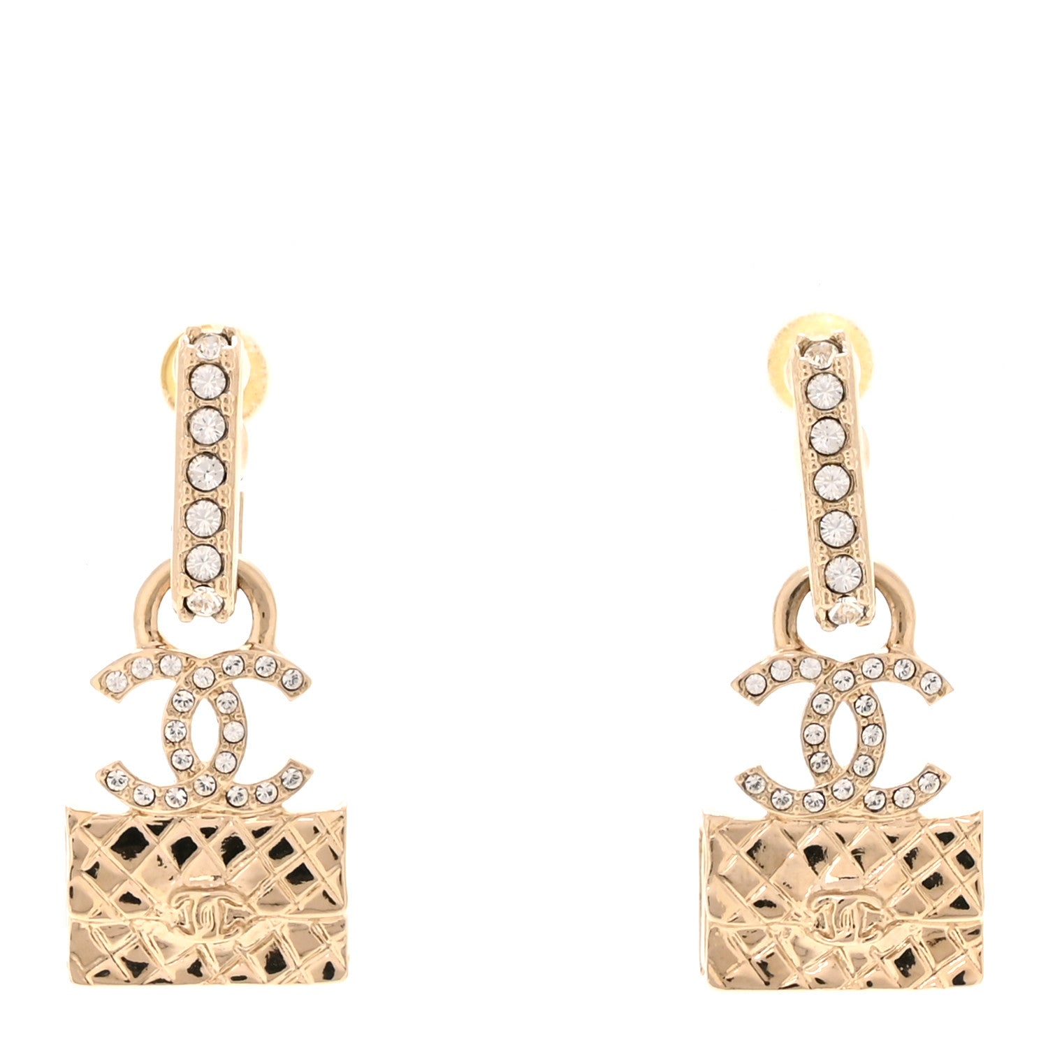Chanel Crystal CC Quilted Flap Bag Drop Earrings Gold 1 of 5