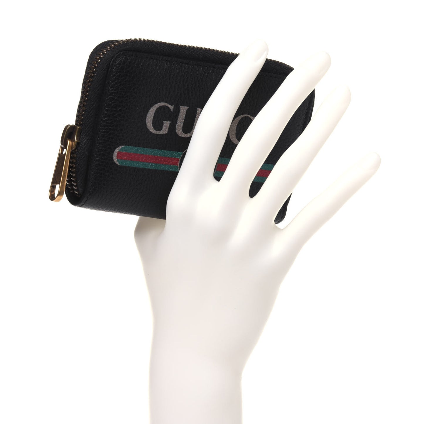 Calfskin Logo Zip Around Card Case Black