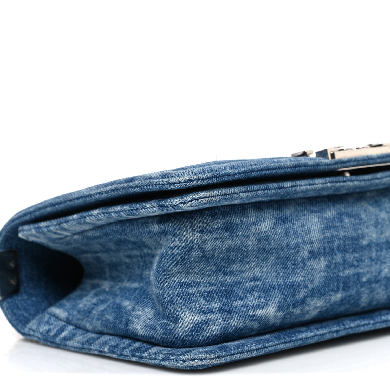 Chanel Cotton Tweed Denim Medium Boy Flap Light Green Light Blue 9 of 11