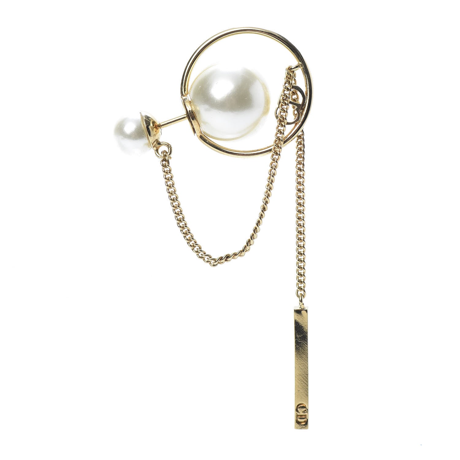 Christian Dior Pearl Tribales Dangle Chain Earrings Gold 2 of 5