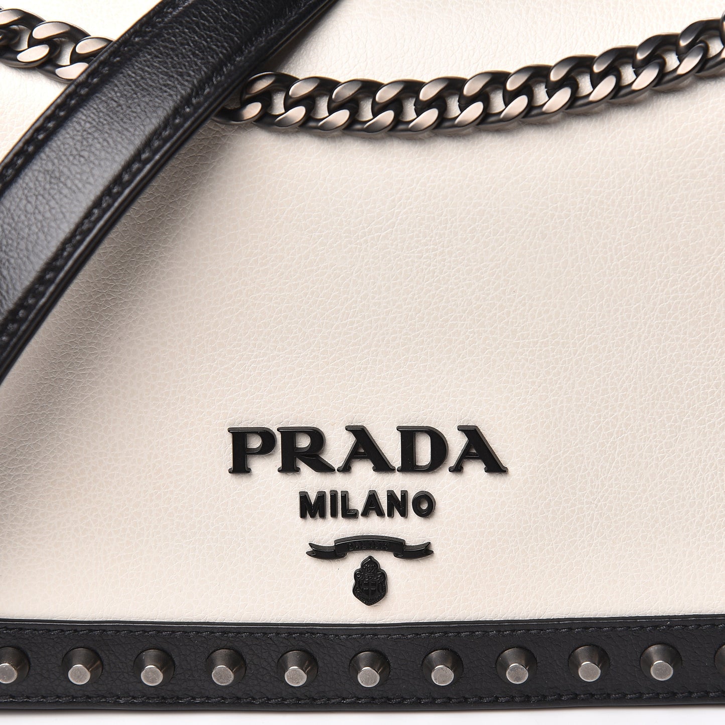Glace Calfskin Studded Crossbody White Black