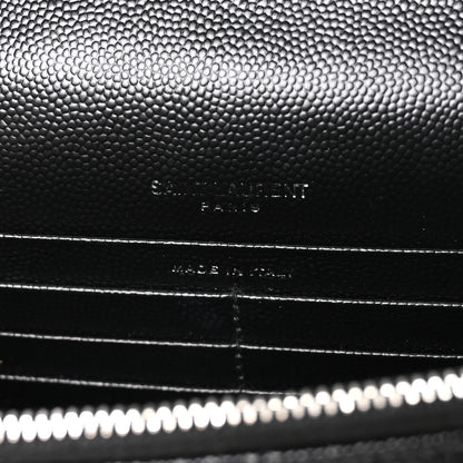 Saint Laurent Grain De Poudre Matelasse Chevron Monogram Envelope Chain Wallet Black 5 of 9