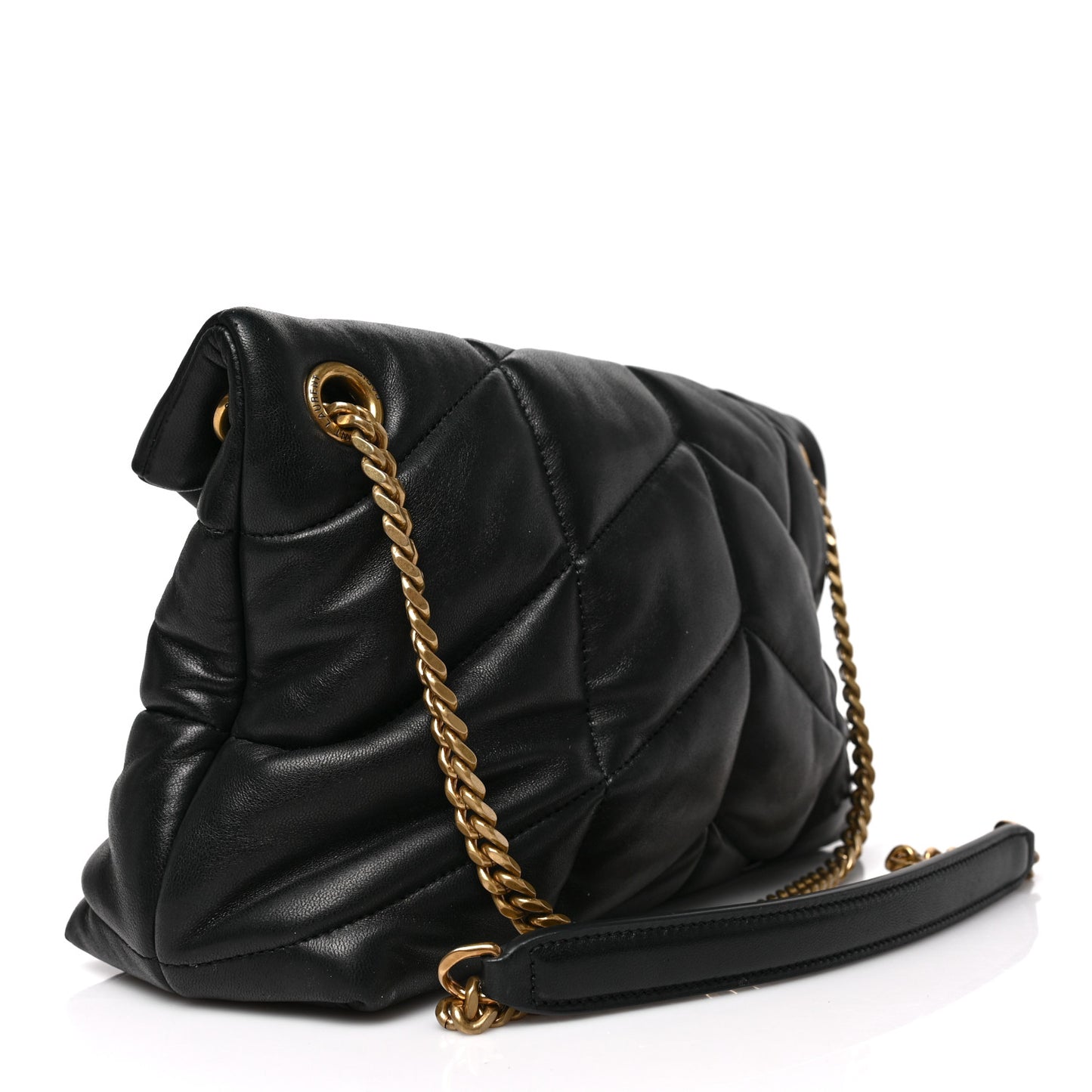 Lambskin Quilted Small Loulou Puffer Monogram Chain Satchel Black