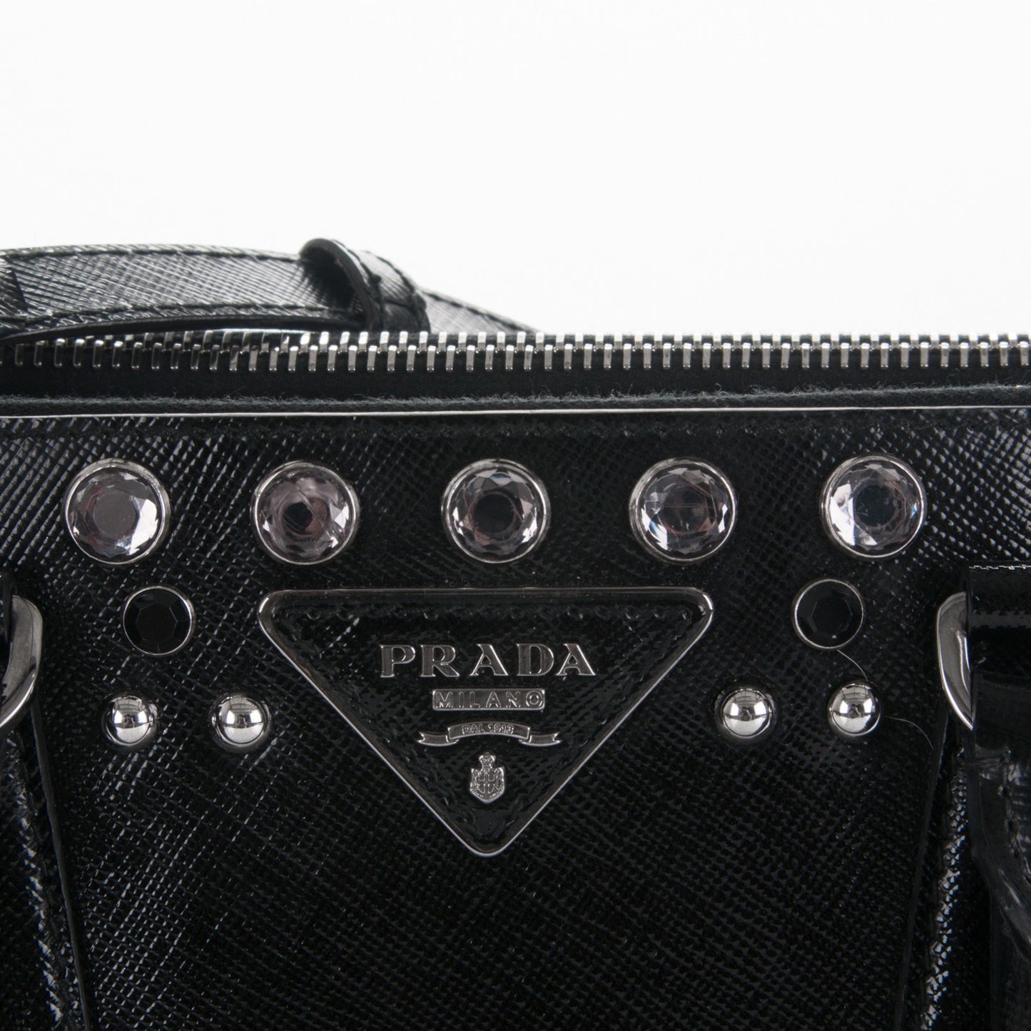 Saffiano Vernice Crystal Small Galleria Double Zip Tote Black