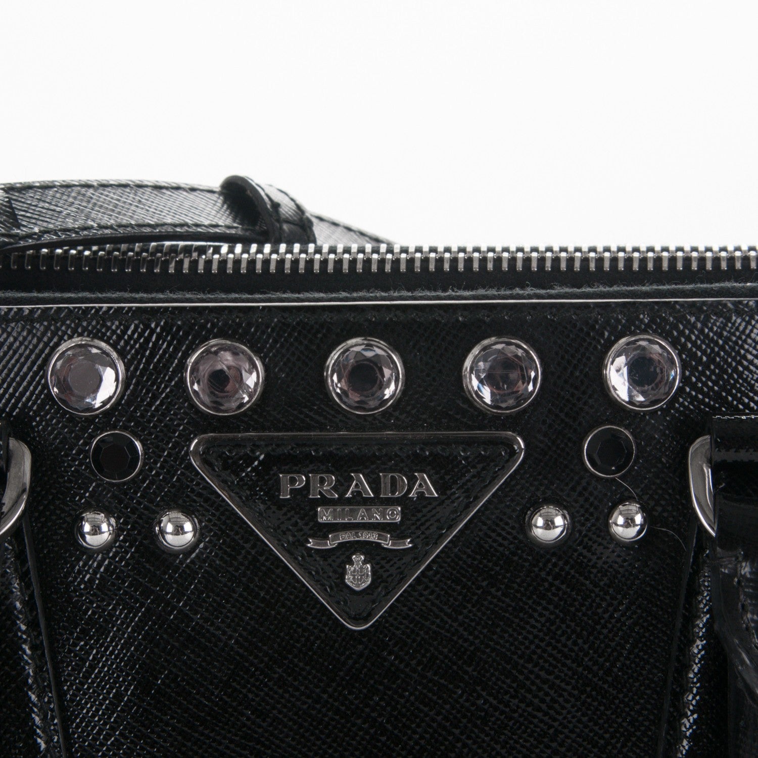Prada Saffiano Vernice Crystal Small Galleria Double Zip Tote Black 14 of 16