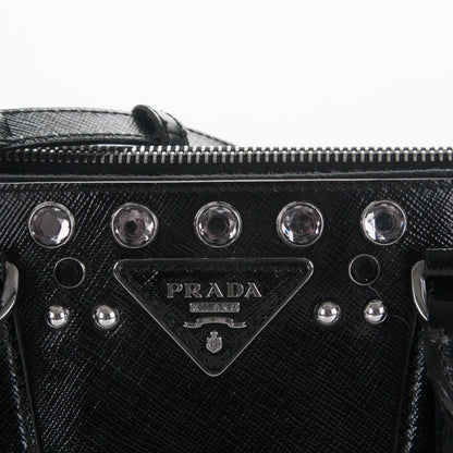 Prada Saffiano Vernice Crystal Small Galleria Double Zip Tote Black 14 of 16