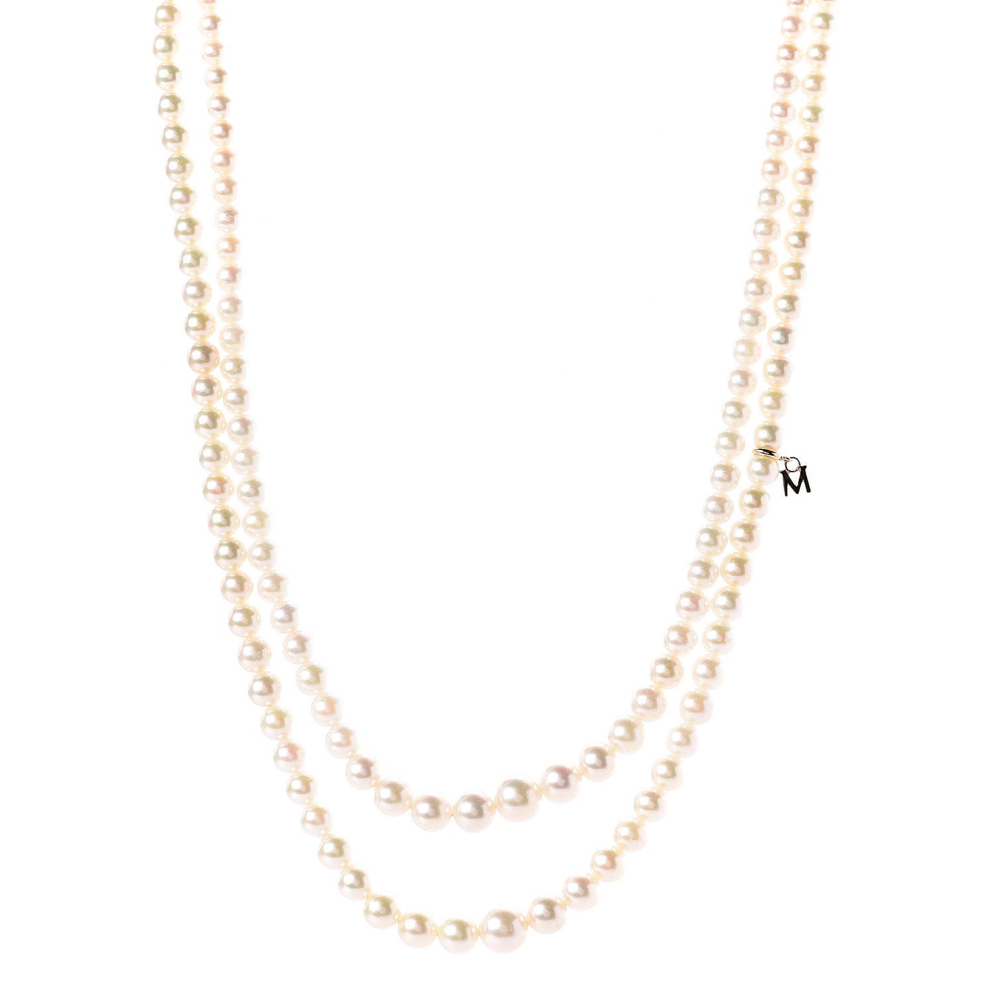 18K Yellow Gold Akoya Pearl 3.5-7mm Double Strand Graduated Necklace 18"
