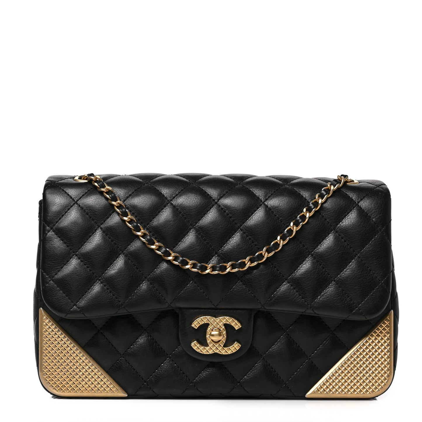 Calfskin Quilted Rock The Corner Flap Black