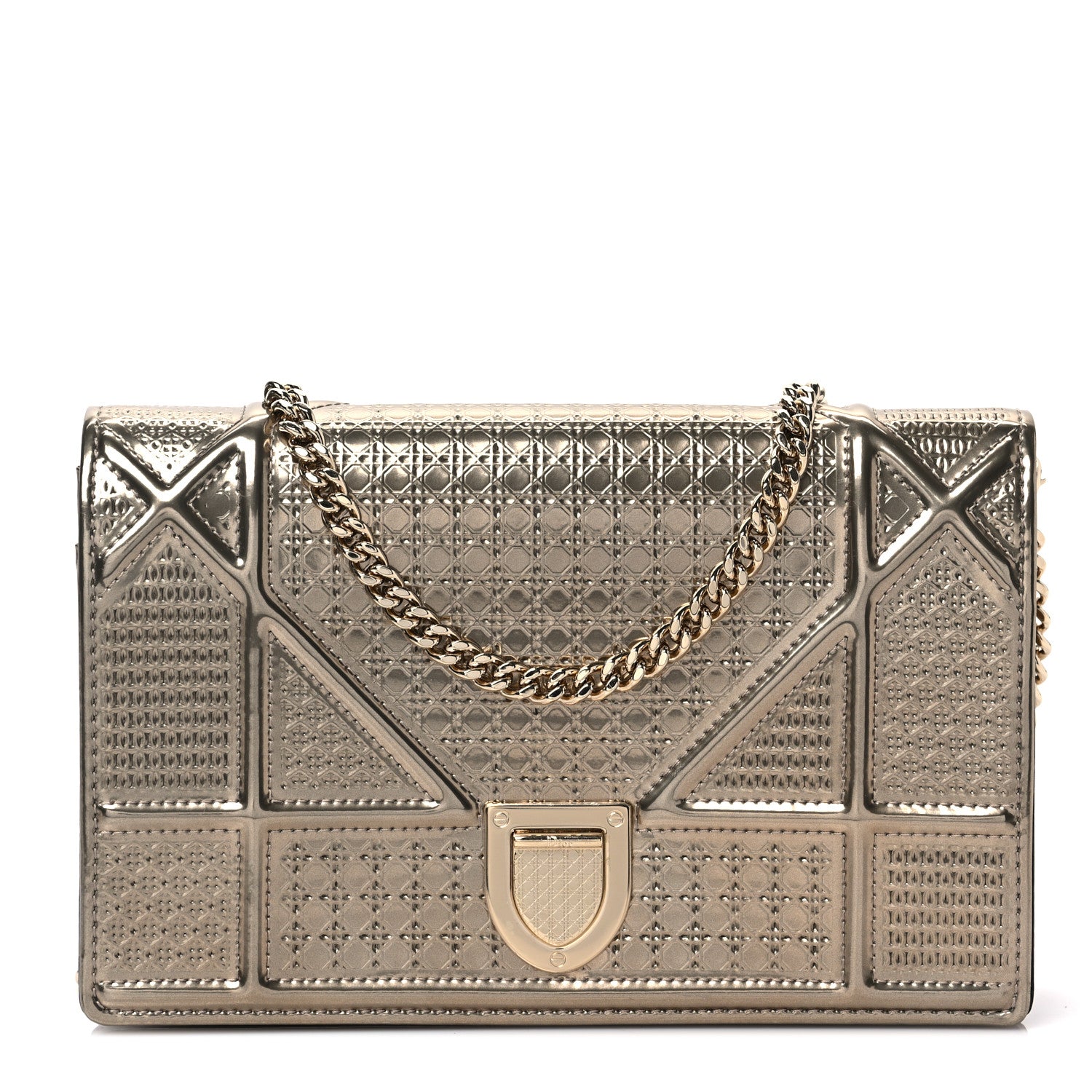 Christian Dior Metallic Patent Micro-Cannage Diorama Wallet on Chain Pouch Gold 1 of 9