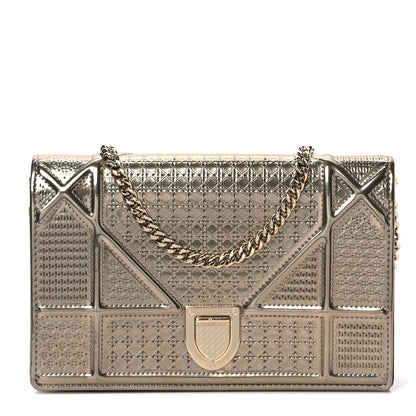 Christian Dior Metallic Patent Micro-Cannage Diorama Wallet on Chain Pouch Gold 1 of 9
