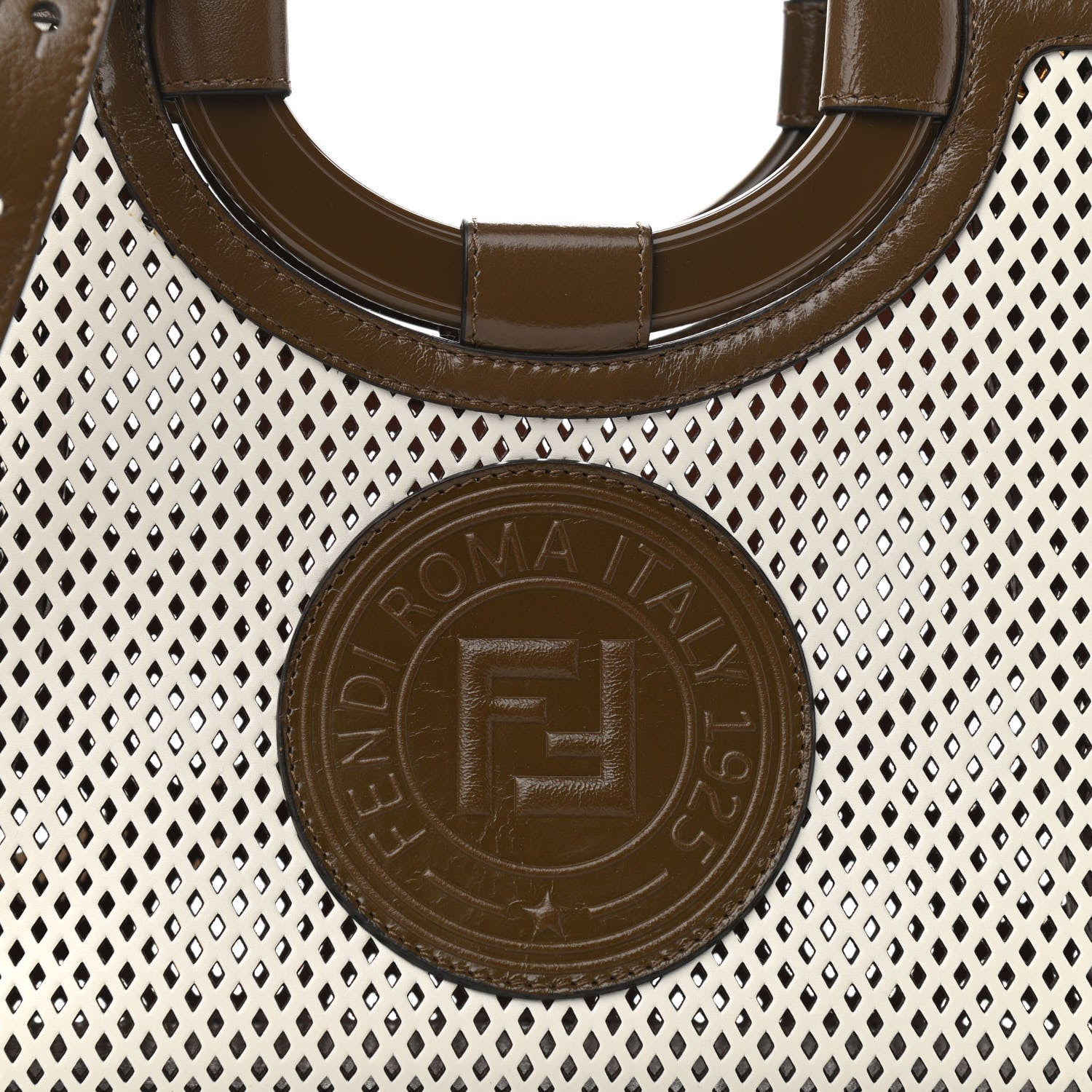 Fendi Vitello Liberty Glossy Lambskin Perforated Small Runaway Shopper Tote White Ice Rust Maya 8 of 11