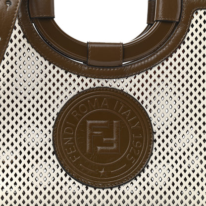 Fendi Vitello Liberty Glossy Lambskin Perforated Small Runaway Shopper Tote White Ice Rust Maya 8 of 11