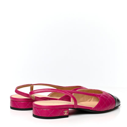 Chanel Lambskin Patent Cap Toe CC Slingback Flats 38 Pink Black 4 of 8