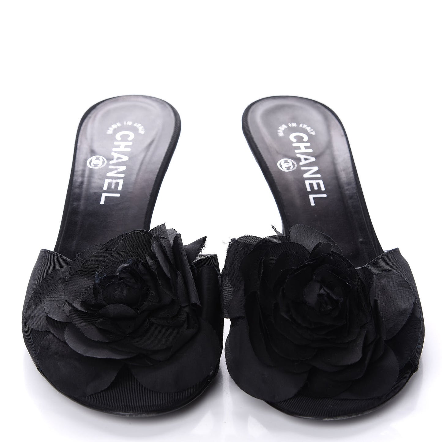 Metal Silk Grosgrain Camellia Mules 39 Black