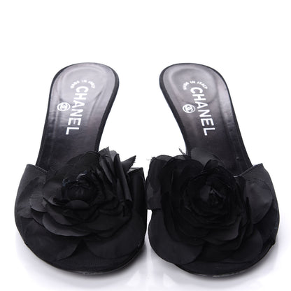 Chanel Metal Silk Grosgrain Camellia Mules 39 Black 2 of 10