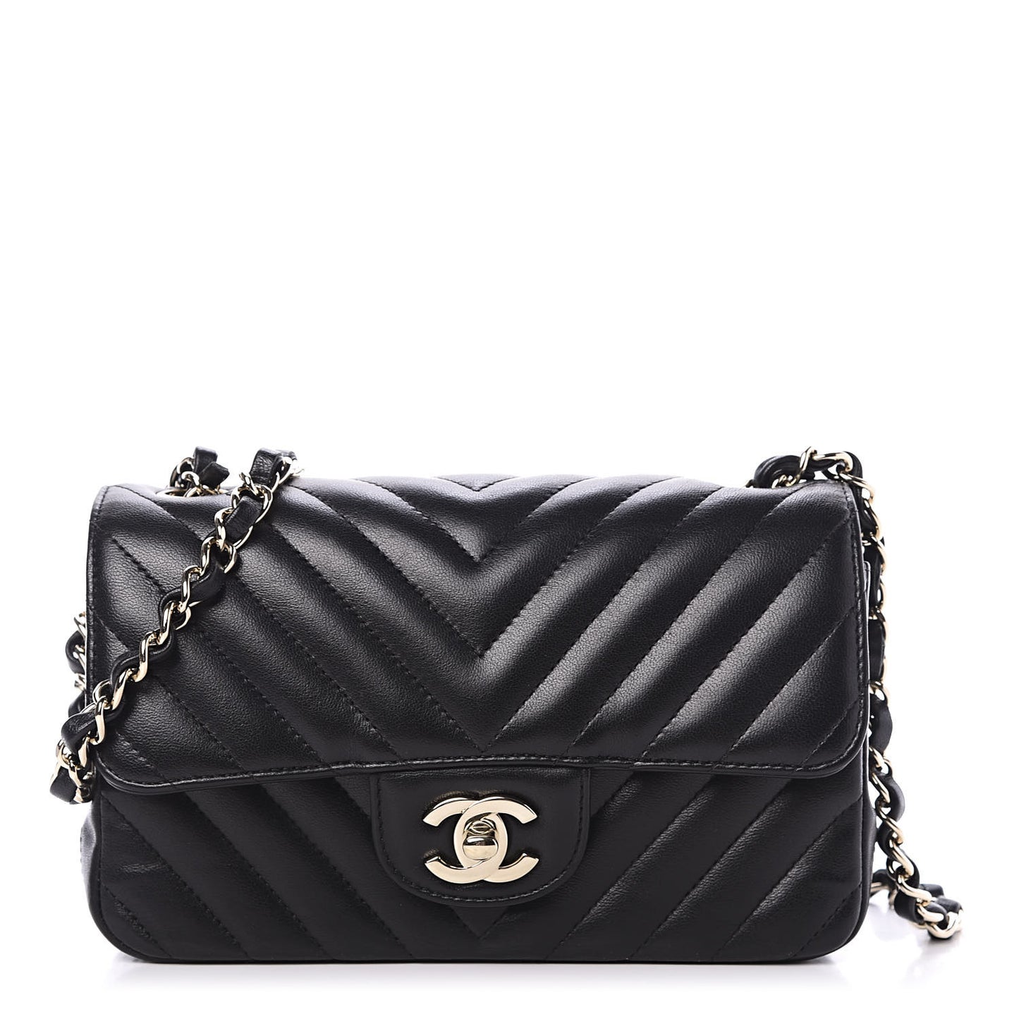 Lambskin Chevron Quilted Mini Rectangular Flap Black